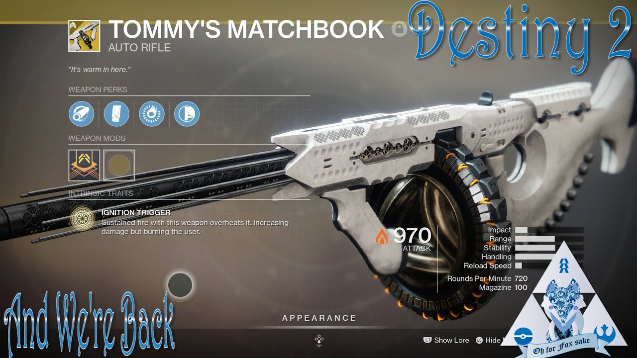 Destiny 2 Tommy's Matchbook For The Guardian That Hates Their Health ...