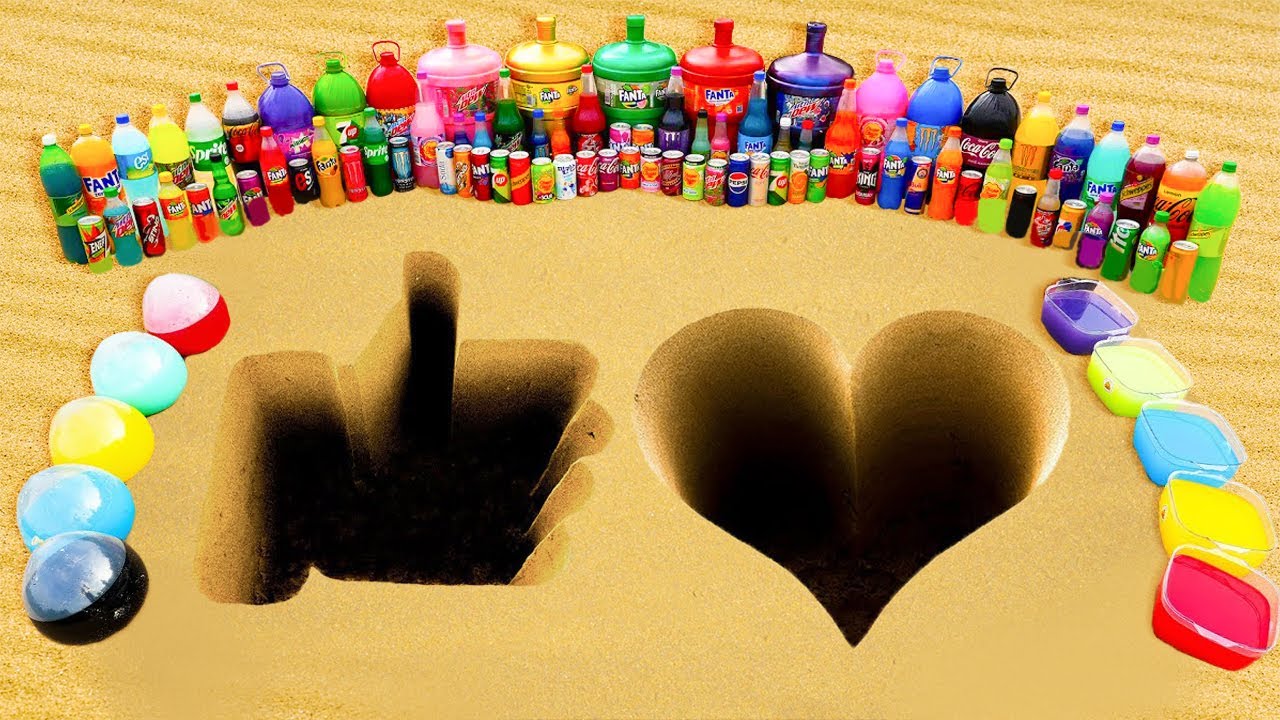 Cara Membuat Like dan Hati dengan Semen & Orbeez, Pepsi Raksasa, Schweppes, Coca Cola vs Mentos