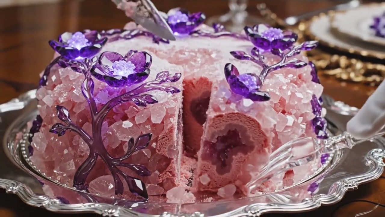Pure Visual Pleasure, ASMR Frozen Crystal Cake | Blade Melting Through Gem Layers