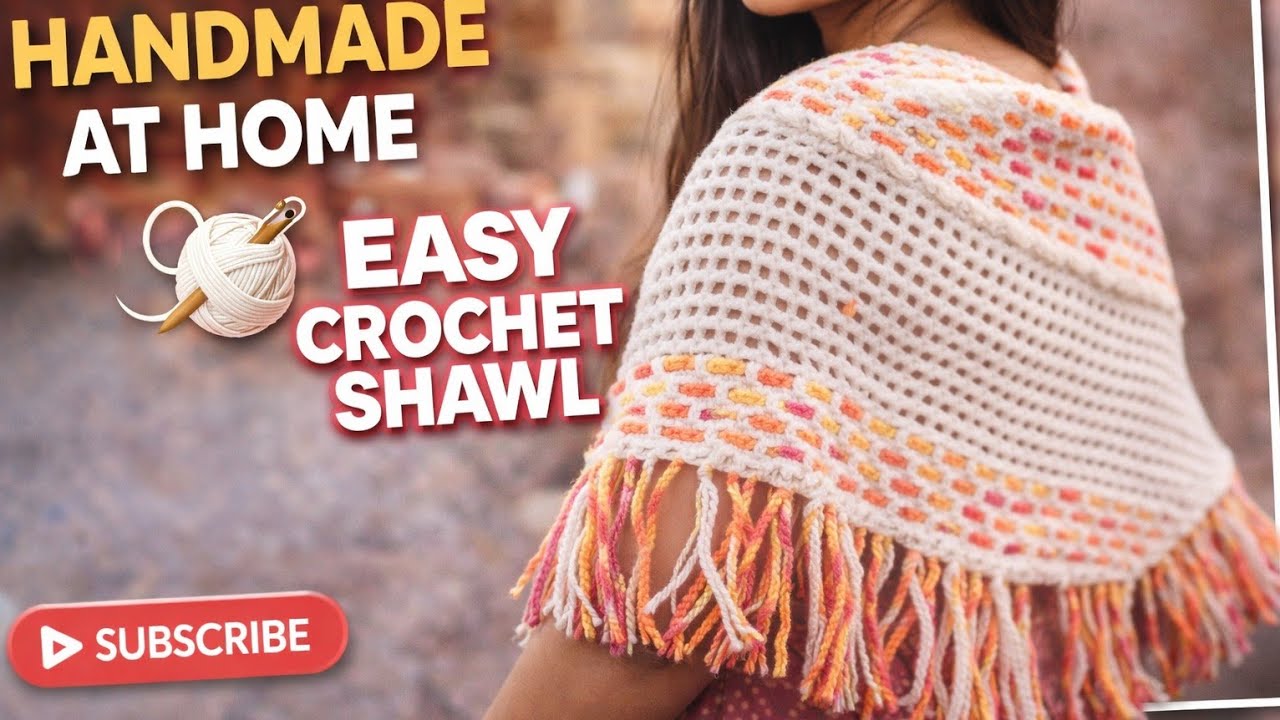 Look how this simple yarn turned into a beautiful handmade shawl 😍🧶in 15mins #subscribe #crochet 