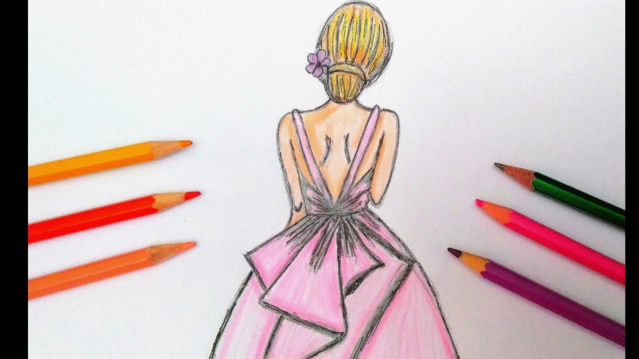 رسم بنت بفستان بالرصاص وتلوينها بطريقه سهلة وبسيطة |How to draw agirl - YouTube