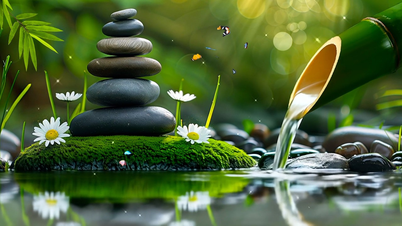 Bamboo Water Fountain + Soft Piano | Relaxing Music Healing Stress, Anxiety and Depressive States