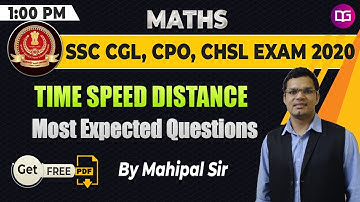 Time Speed Distance Questions | SSC CGL | CPO | CHSL 2020 | Maths by Mahipal Sir