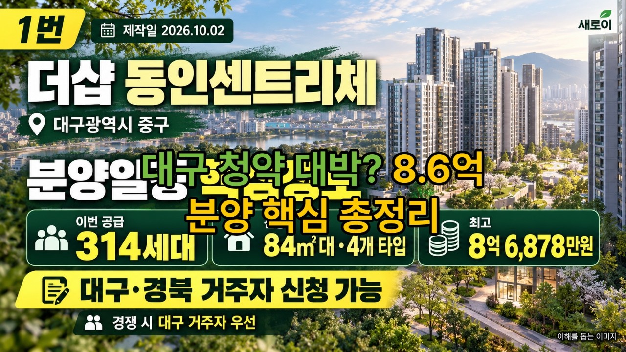 - 대구 중구 더샵 동인센트리체 분양일정｜314세대 청약·분양가 정리