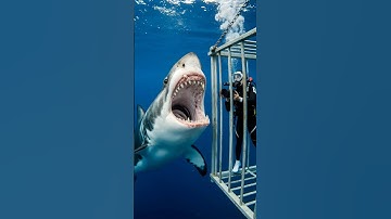 POV: A shark attacks a metal cage underwater with a diver recording inside #pov #ai #attack #shark