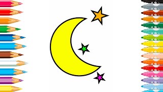 How to draw Cute Moon & Stars for kids / Как нарисовать Луну и звезды / oy chizish / сурет салу Ай /