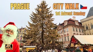Christmas Prague Walk 🎄✨ | Vltava River to Old Town Market &amp; Wenceslas Square | Advent Sunday