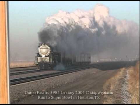 UP 3985 January run to the2004 Super Bowl in Houston shown here charging eastbound into Lexington, Nebraska