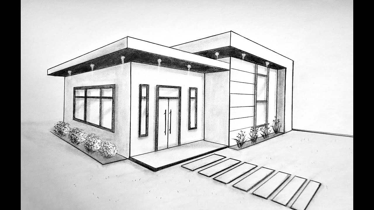 How to draw a simple house in two point perspective