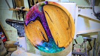Woodturning a Stunning River Bowl from Ancient Walnut Wood | Green & Purple Pearl Epoxy