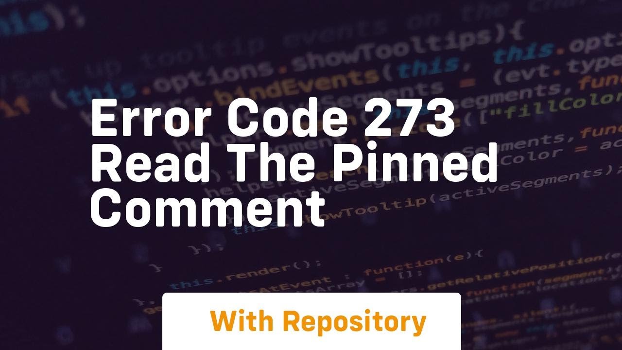 Error code 273 read the pinned comment - YouTube