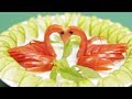 How to make tomato twin swans carving garnish | Lavy Fuity