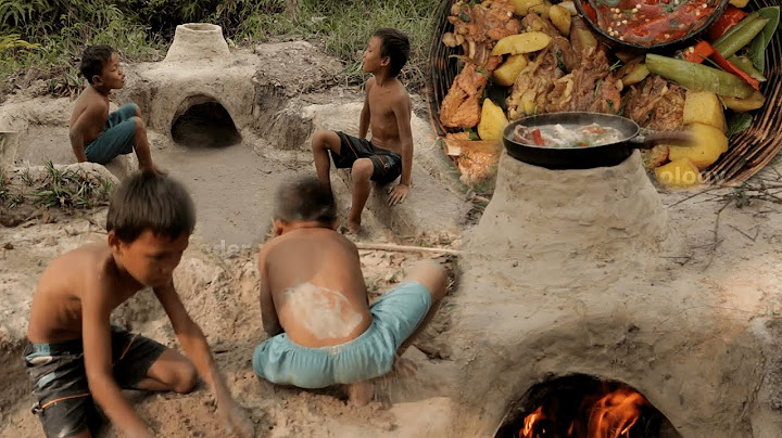 Primitive Technology: Two Little Boys Build sofas, oven and cook pork ribs for food.