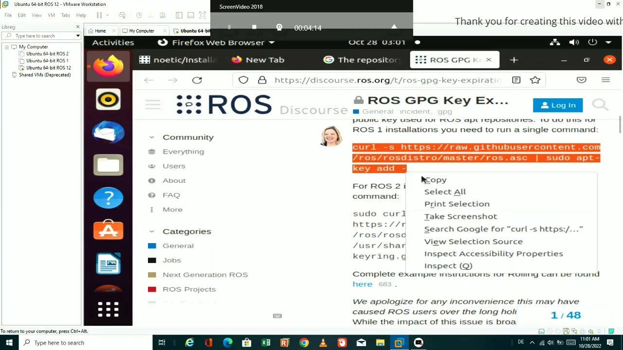 how to fix the curl key problem of ROS 1 Ubuntu 20.04