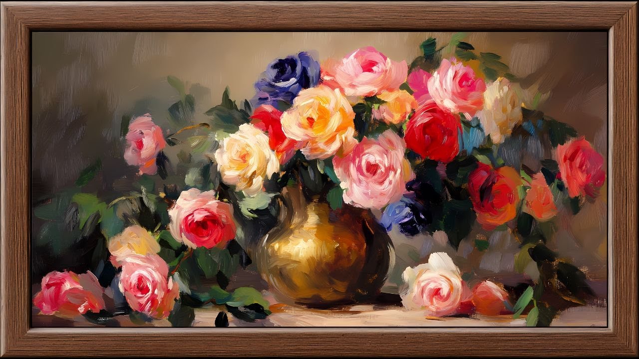 Still Life Roses Oil Painting | Frame TV Art 4K Screensaver | Floral Art