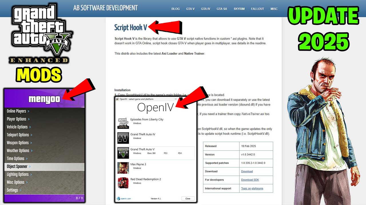 How To Install OPEN IV MENYOO And Scripthookv 2025 