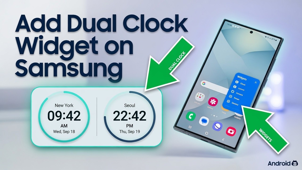 How to Add Dual Clock Widget on Samsung - YouTube