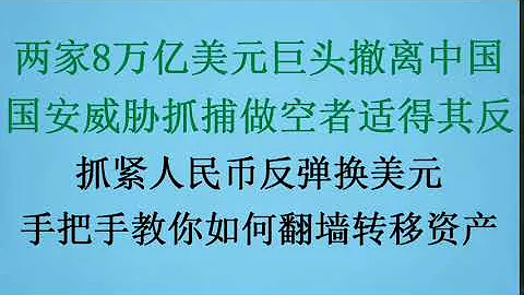最新！两家8万亿美元巨头紧急撤离，中国国安威胁抓捕做空者适得其反！抓紧人民币反弹机会换美元？最终回到1:10吗？手把手教你如何翻墙转移资产！(20231105第1109期) - 天天要闻