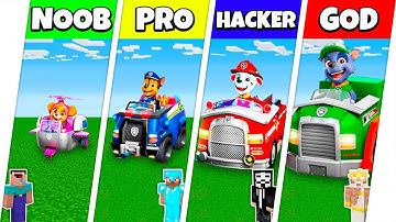 Minecraft Battle: NOOB vs PRO vs HACKER vs GOD: PAW PATROL CAR BUILD CHALLENGE / Animation