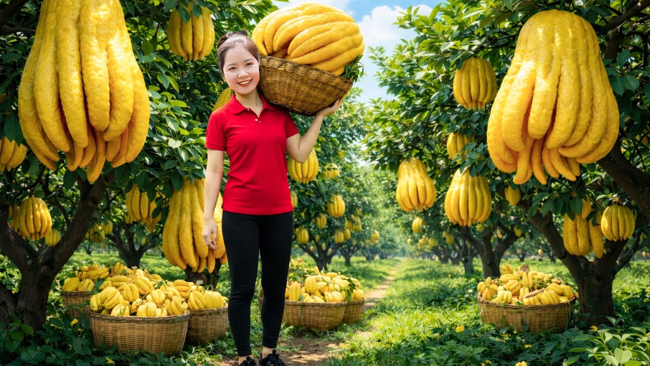 Harvesting 1000kg of giant BUDDHA'S HAND FRUIT from the garden for sale - Rural life