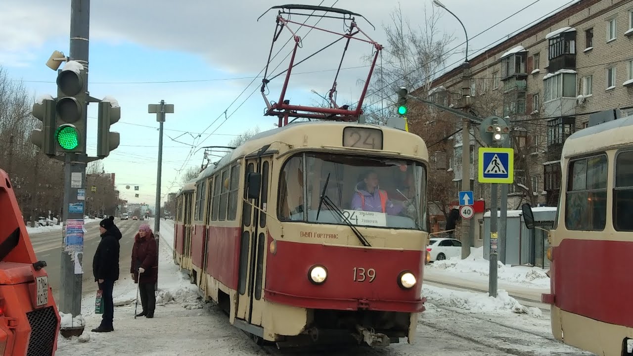Поездка на трамвае Tatra T3SU СМЕ 139+140 (в вагоне 140), маршрут 24, Екатеринбург