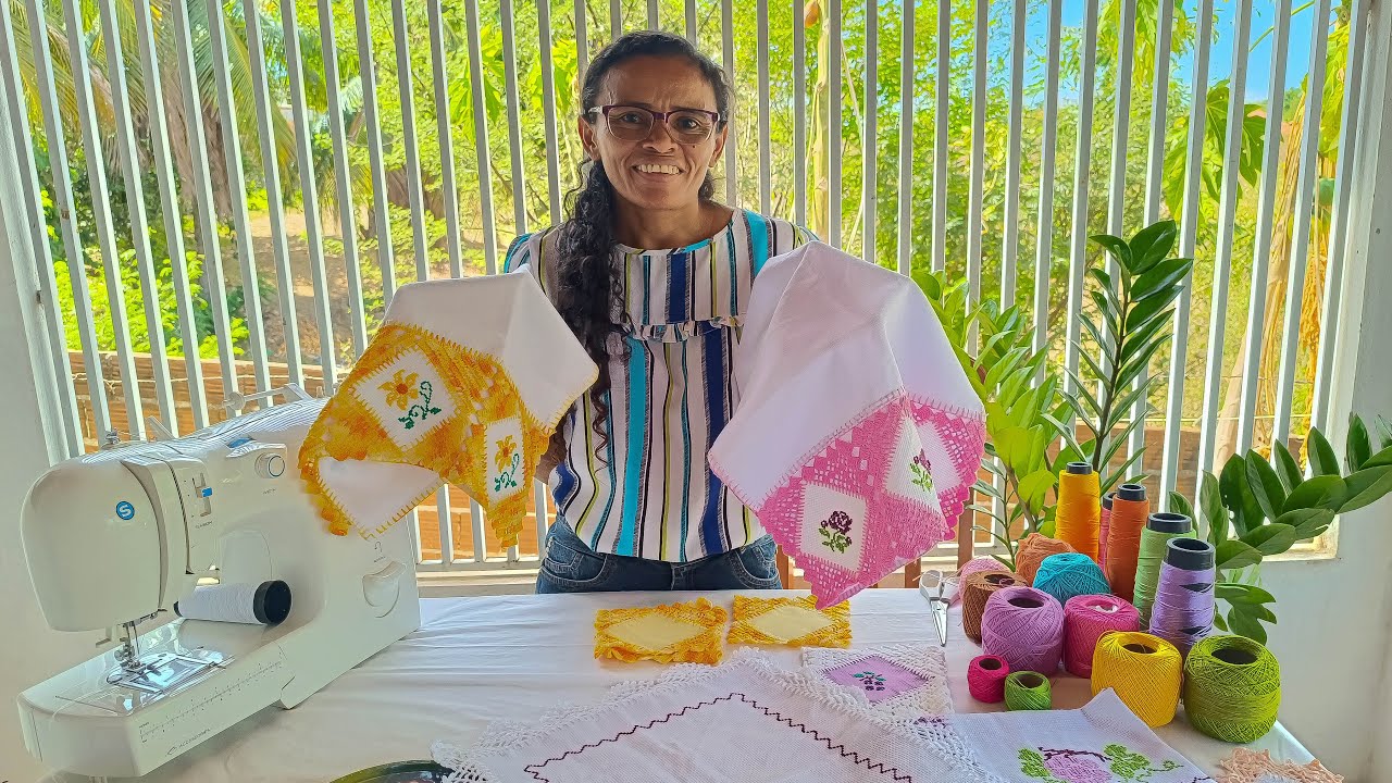 COMO FAZER PANO DE PRATO PERSONALIZADO COM PONTO CRUZ E CROCHÊ - SIMPLES E FÁCIL