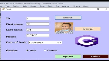 C# tutorial:search, update, and delete buttons with(all data types) With SQL Server with Source Code