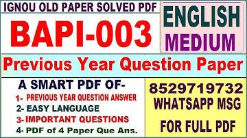 BAPI 003 Previous Year Question Paper Solved in English || bapi 003 important questions with answers