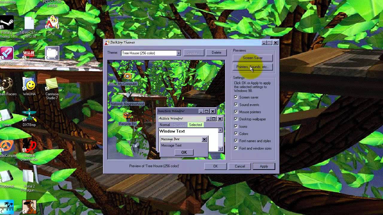 windows 98 themes and screen savers