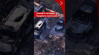 A fuoco campeggio a Peschiera del Garda: il drone in volo su bungalow e auto bruciate dall'incendio