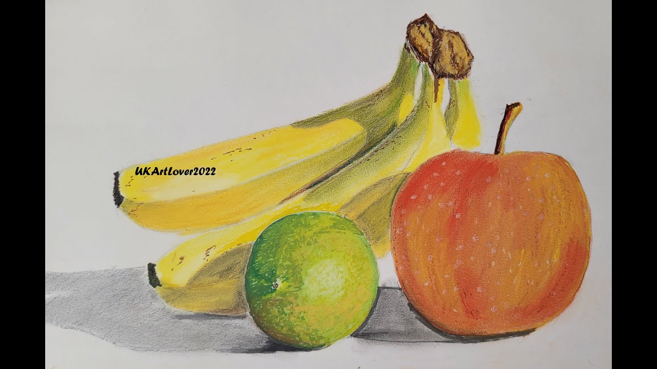 art-relaxing-banana-apple-lemon-still-life-pastel-pencil-colouring