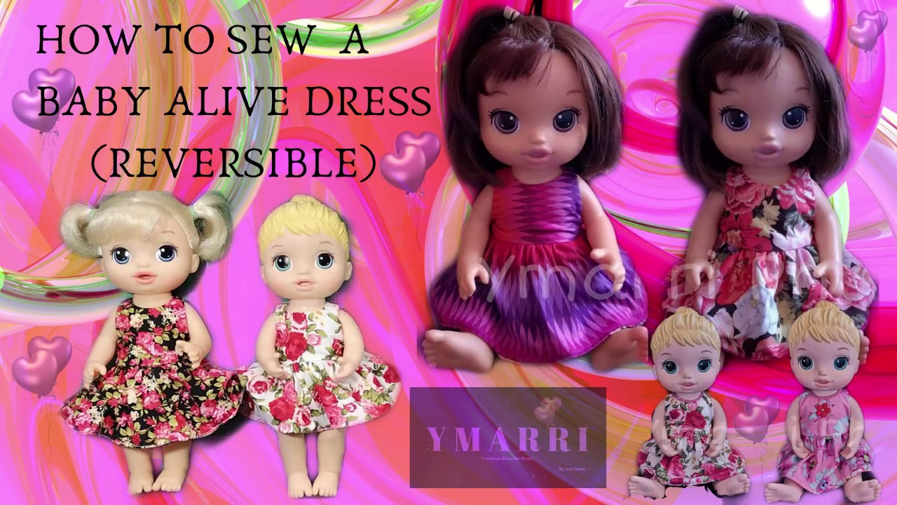How to sew Dress for Baby Alive // simple dress // reversible dress