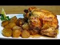 Receta Pollo asado sentado acompañado de patatas - Recetas de cocina, paso a paso, tutorial