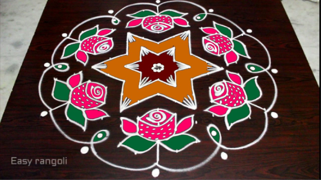 rose flower kolam with 13x7 dots for pongal || sankranthi muggulu ...