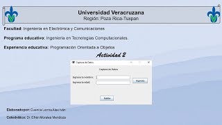 Capturar Datos en una ventana (JFrame - NetBeans - Java) - Actividad 2
