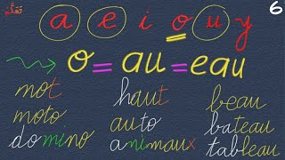 تعلم نطق اللغة الفرنسية: المقاطع الصوتية المركبة          Voyelles composées6️⃣ ️Les sons: o/au/eau