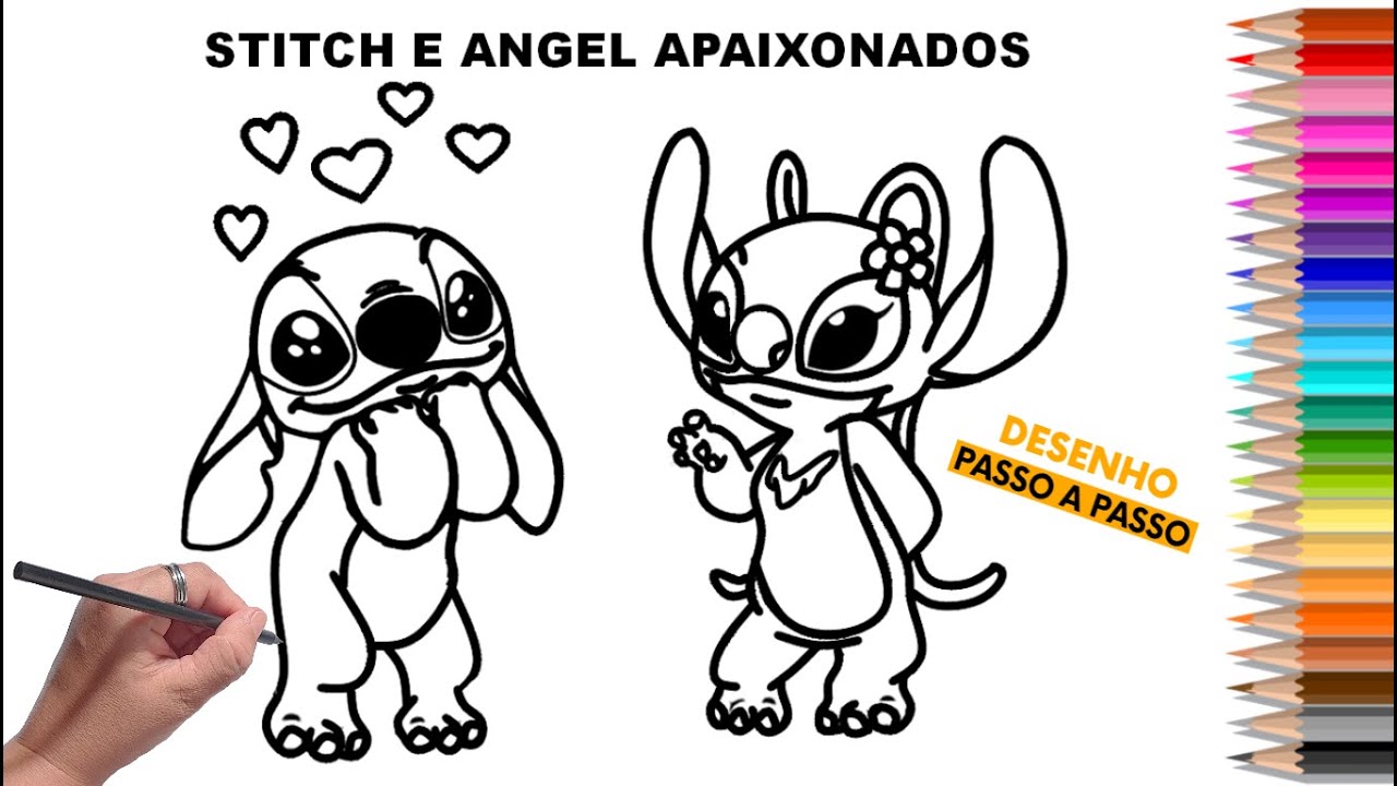 Como Desenhar o Stitch e a Angel Apaixonados - How to Draw Stitch in ...