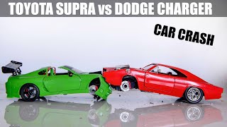 Car vs Car Crash Test  Toyota Supra vs Dodge Charger 1970  Crash 80MPH