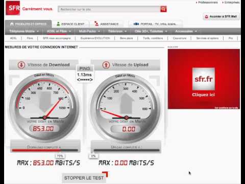 Speed Test à 850 Mb/s sur une ligne Fibre de SFR