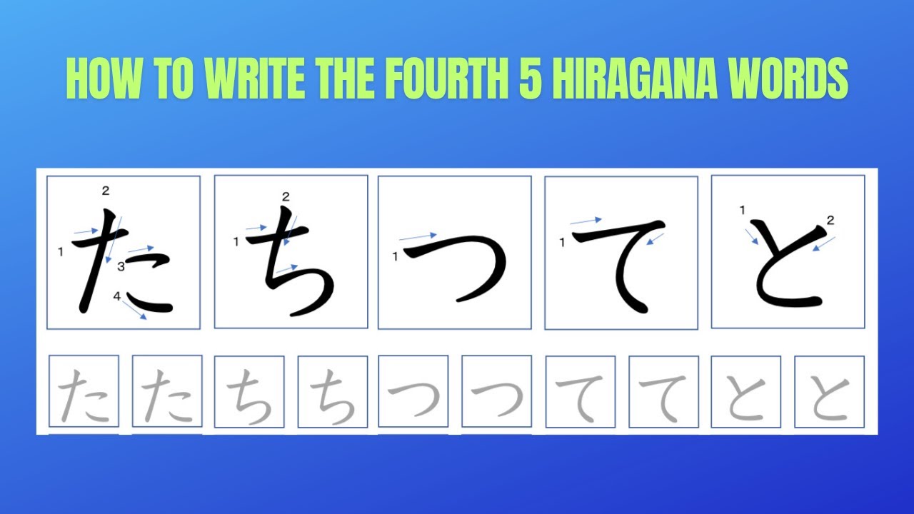 How to write Hiragana characters -4 (たちつてと) - YouTube