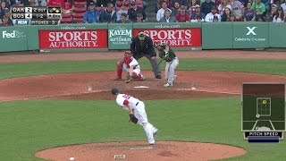 OAK@BOS: Barnes fans Semien to escape the threat