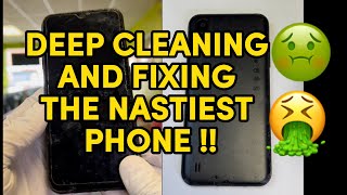 Deep cleaning and fixing the nastiest phone ever 🤢🤮 You won’t believe what it came out 😱😱 #asmr