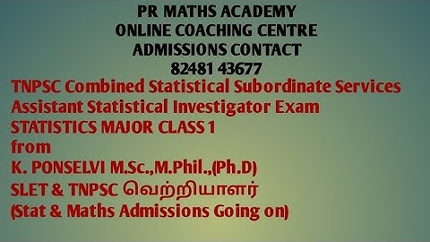 TNPSC Combined Statistical Services:Assistant Statistical Investigator Exam,STATISTICS Major Class 1