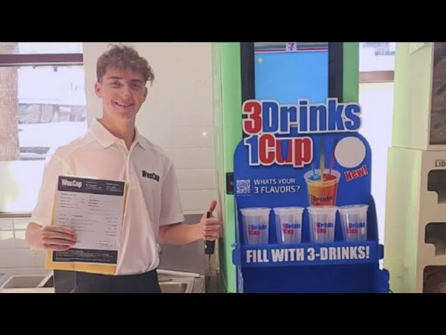 Mesa College student invents new cup that holds three drinks at one time