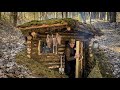 7 days of building survival shelters  bushcraft earth hut log and moss walls asmr