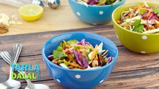 Garlicky Cabbage and Spinach Salad (Zero Oil Healthy Salad) by Tarla Dalal