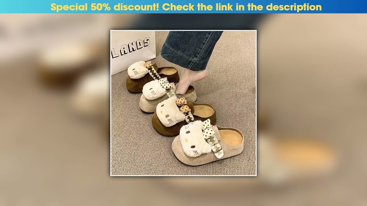 Flash Sale Cute Cartoon Hello Kitty Embroidered Lace Slippers Autumn/Winter Thick Soles Comfortable