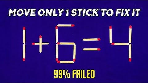 Move only 1 stick to make equation correct-Matchstick Puzzle 1+6=4 ✓✓