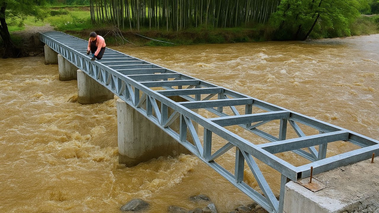TIMELAPSE : 100 Days Building a Solid Flood Resistant Iron Bridge Creating the Path to the Farm