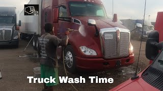 Pressure washing a semi truck